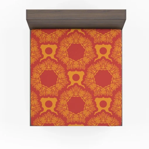 Red Orange Vintage Ornamental Pattern Fitted Sheet