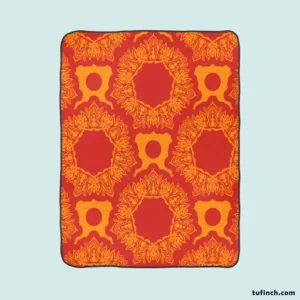 Red Orange Vintage Ornamental Pattern Fleece Blanket 1