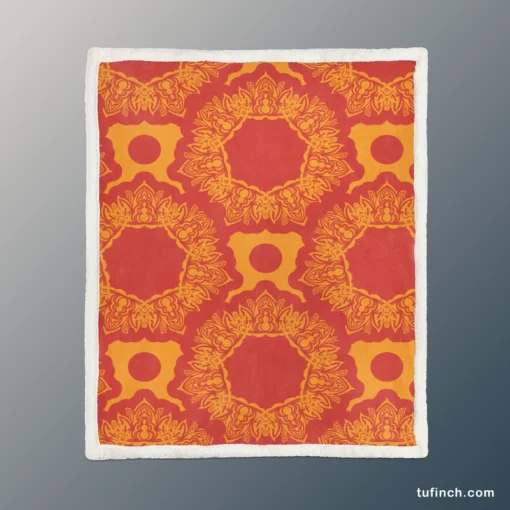 Red Orange Vintage Ornamental Pattern Sherpa Fleece Blanket 1