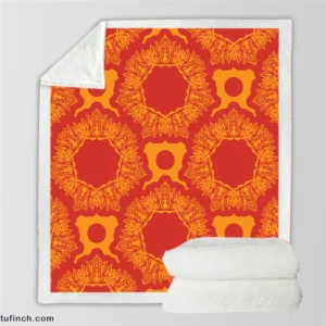 Red Orange Vintage Ornamental Pattern Sherpa Fleece Blanket