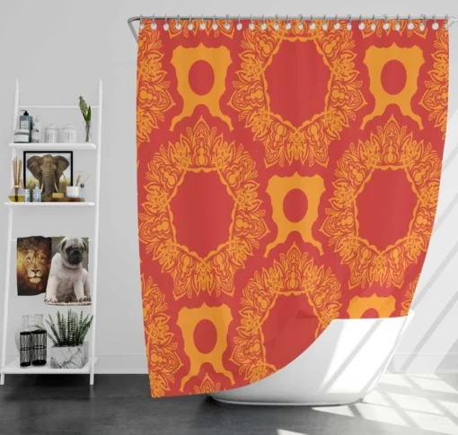 Red Orange Vintage Ornamental Pattern Shower Curtain