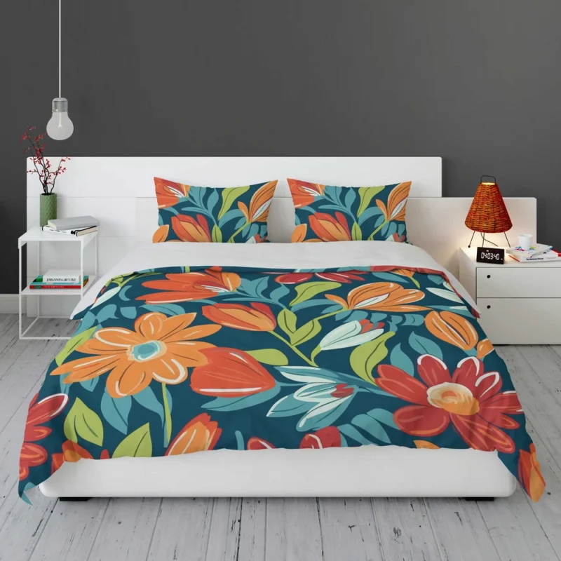 Red Orange White Flowers Bedding Set 1