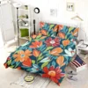 Red Orange White Flowers Bedding Set