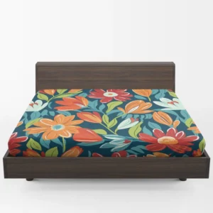 Red Orange White Flowers Fitted Sheet 1