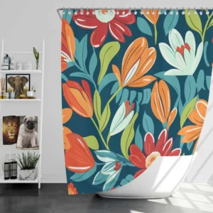 Red Orange White Flowers Shower Curtain