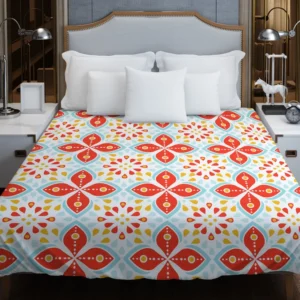 Red Peranakan Folk Art Duvet Cover