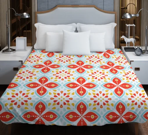 Red Peranakan Folk Art Duvet Cover