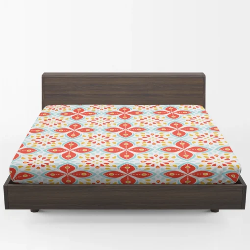 Red Peranakan Folk Art Fitted Sheet 1