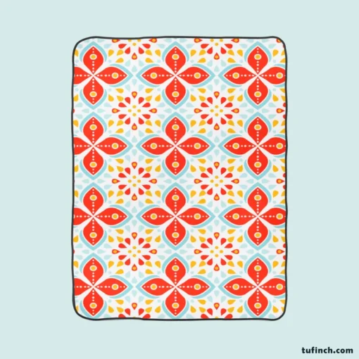 Red Peranakan Folk Art Fleece Blanket 1