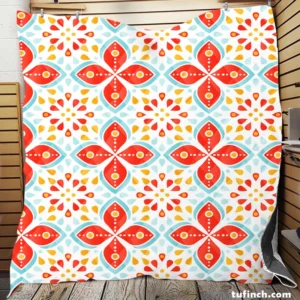 Red Peranakan Folk Art Quilt Blanket