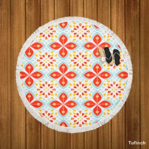 Red Peranakan Folk Art Round Beach Towel