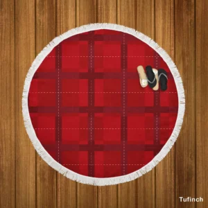 Red Plaid Pattern Round Beach Towel