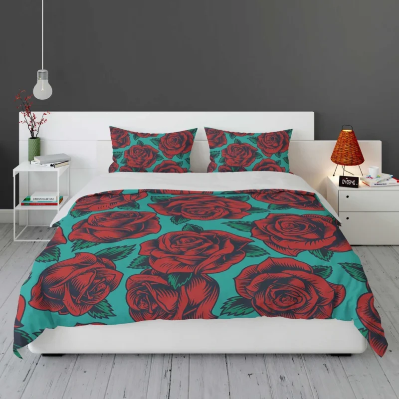 Red Rose Print Pattern Bedding Set 1