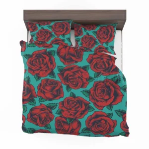 Red Rose Print Pattern Bedding Set 2