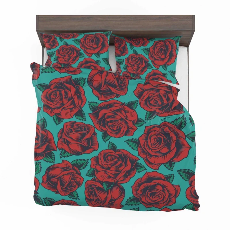 Red Rose Print Pattern Bedding Set 2