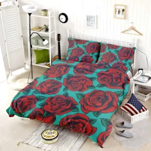 Red Rose Print Pattern Bedding Set