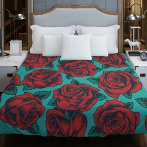 Red Rose Print Pattern Duvet Cover