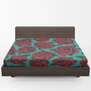 Red Rose Print Pattern Fitted Sheet 1