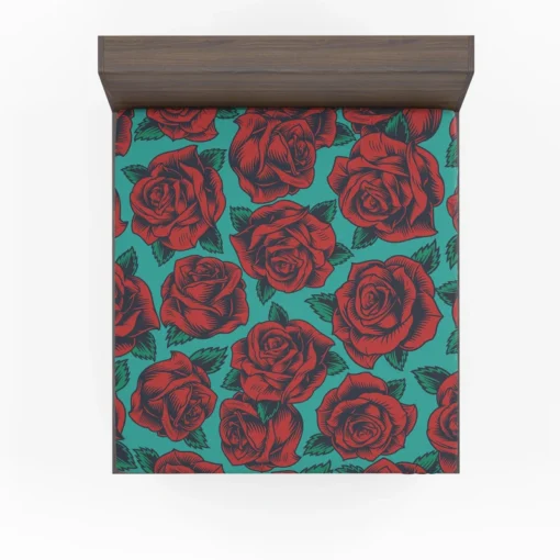 Red Rose Print Pattern Fitted Sheet