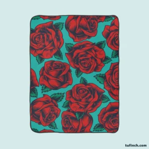 Red Rose Print Pattern Fleece Blanket 1