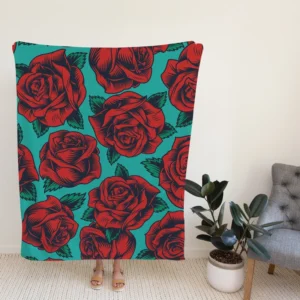 Red Rose Print Pattern Fleece Blanket