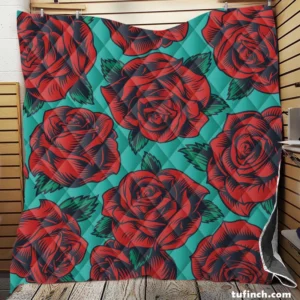 Red Rose Print Pattern Quilt Blanket