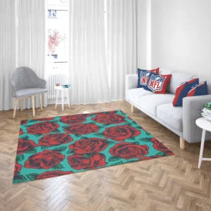 Red Rose Print Pattern Rug 2