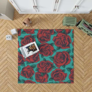 Red Rose Print Pattern Rug