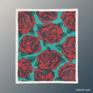 Red Rose Print Pattern Sherpa Fleece Blanket 1