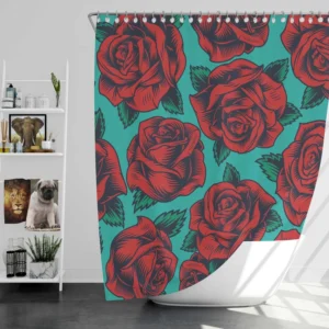 Red Rose Print Pattern Shower Curtain