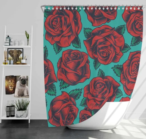 Red Rose Print Pattern Shower Curtain