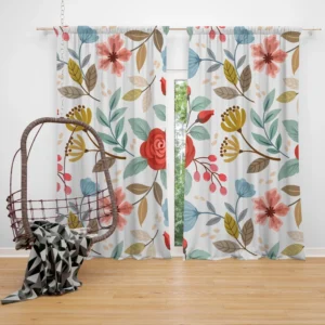 Red Roses Queen Anne's Floral Pattern Curtain