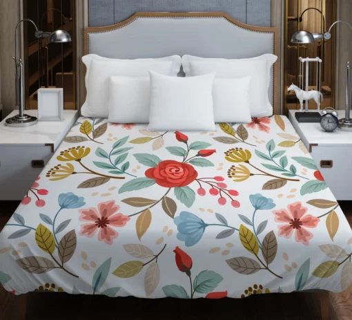 Red Roses Queen Anne's Floral Pattern Duvet Cover