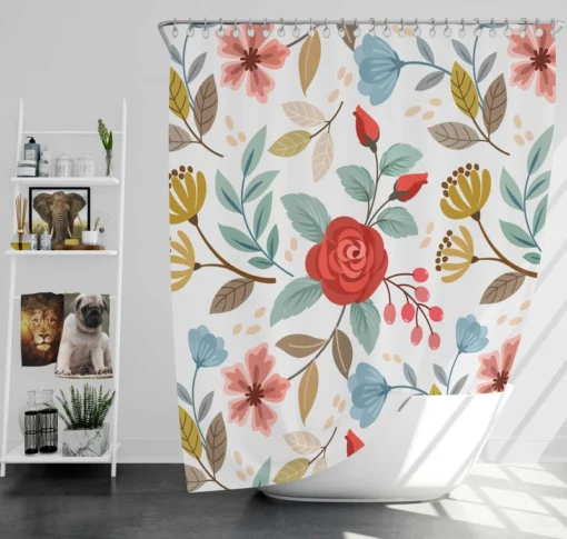 Red Roses Queen Anne's Floral Pattern Shower Curtain