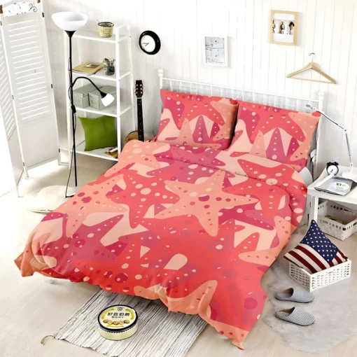 Red Starfish Pattern Sea Life Bedding Set