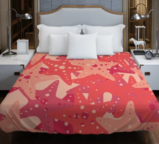 Red Starfish Pattern Sea Life Duvet Cover