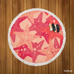 Red Starfish Pattern Sea Life Round Beach Towel