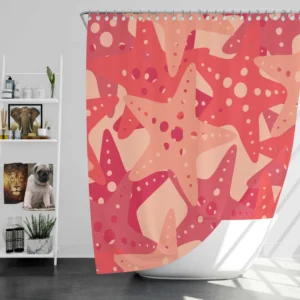 Red Starfish Pattern Sea Life Shower Curtain