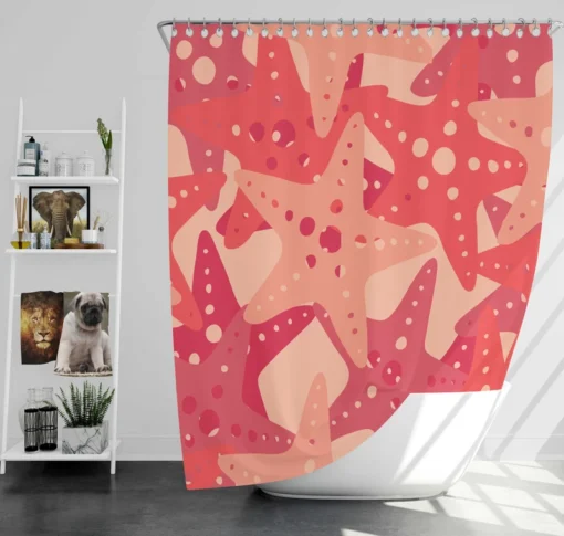 Red Starfish Pattern Sea Life Shower Curtain