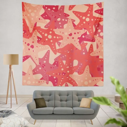 Red Starfish Pattern Sea Life Wall Tapestry