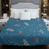 Red Viburnum Winter Leaves Pattern In Blue Duvet Cover