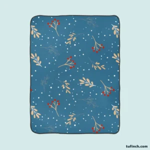 Red Viburnum Winter Leaves Pattern In Blue Fleece Blanket 1