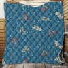 Red Viburnum Winter Leaves Pattern In Blue Quilt Blanket