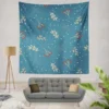 Red Viburnum Winter Leaves Pattern In Blue Wall Tapestry