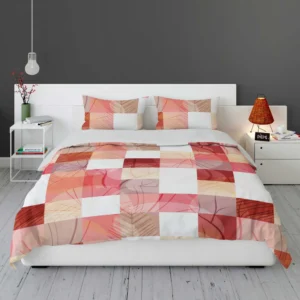 Red White Abstract Patchwork Design Bedding Set 1