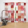 Red White Abstract Patchwork Design Curtain