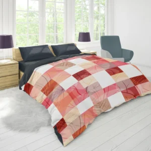 Red White Abstract Patchwork Design Duvet Cover 1