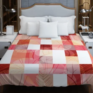 Red White Abstract Patchwork Design Duvet Cover