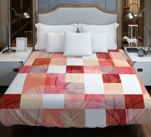 Red White Abstract Patchwork Design Duvet Cover