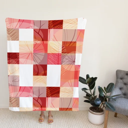 Red White Abstract Patchwork Design Fleece Blanket